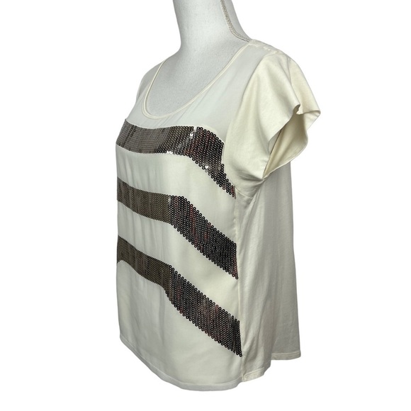 Express Women’s Top Sz Small Petite Ivory Metallic Bling Sequins Party/Cocktail - Picture 3 of 11